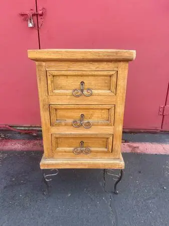1 Tall rustic wood metal legs three drawer night stand bed side table