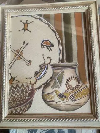 Southwest Painting Original Native American Pottery Framed