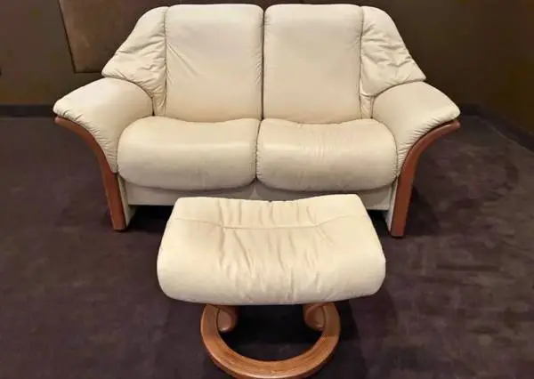 STRESSLESS Leather Reclining Loveseat and Ottoman