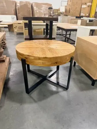 Solid Wood 24 Round Vintage-Style Small Coffee Table Natural Wood
