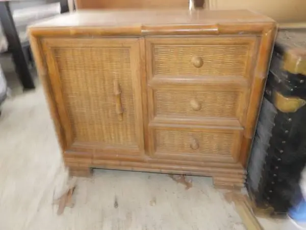 bedside cabinet w/ 3 drwrs and 1 door w/ shelf