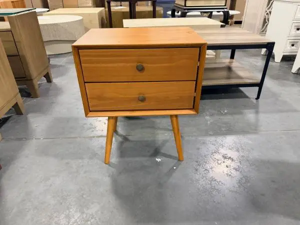 Mid-Century Solid Wood Nightstand Collection Caramel 2 Drawer