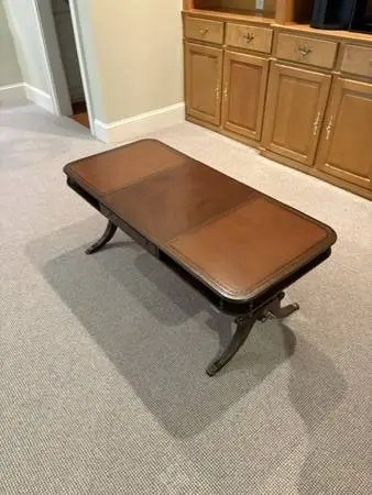 Vintage Irwin Leather Top Coffee Table with Drawers