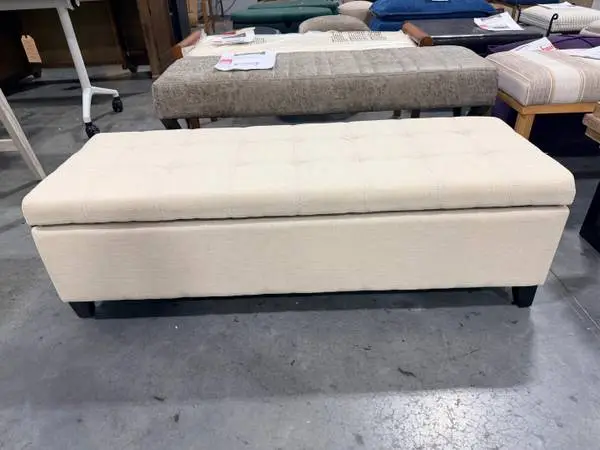 Christopher Knight Mission Beige Tufted Fabric Storage Ottoman Bench