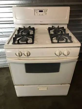 Whirlpool Gas Stove, Glass Top, Self-cleaning oven, works great.