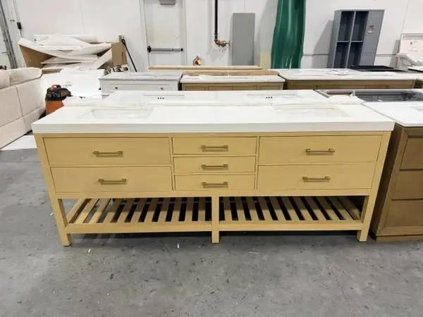 Ancerre Designs Elizabeth 84 Bath Vanity In OakWith White Quartz Top