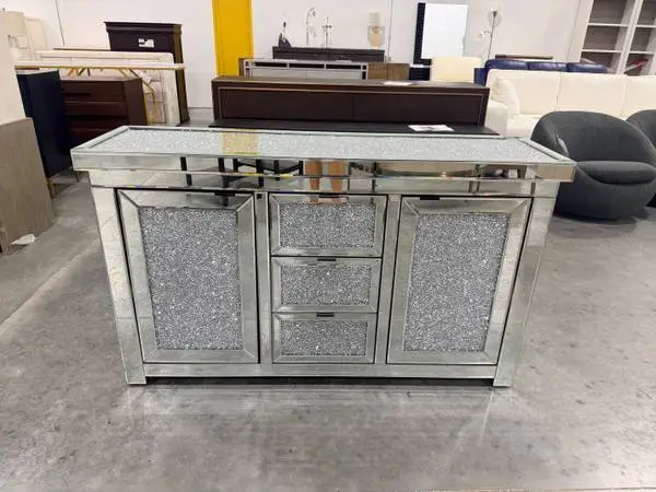 Everly Quinn DeGrailly 57 Wide 3 Drawer Mirrored Glass Sideboard