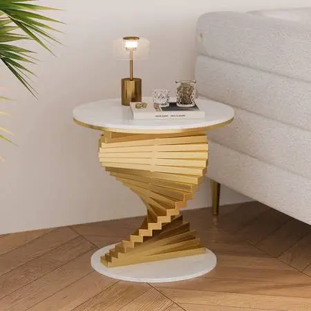 New-Faux Marble Gold Side Nightstand or Office Sofa Table.