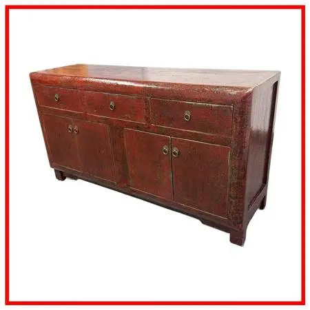 Asian Red Distressed Lacquered Sideboard