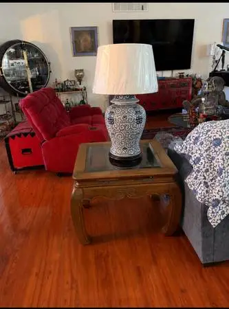 Pair of solid wood Ming Dynasty style end tables. Very heavy and well made with