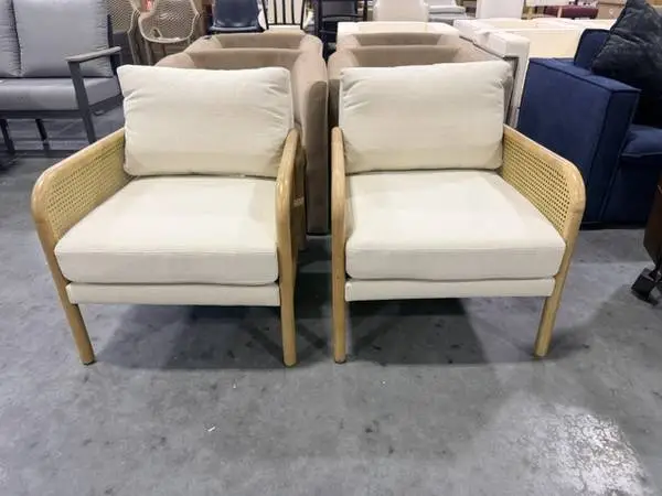Studio McGee Cane Upholstered  Accent Chair Cream (Set Of 2) Brand New