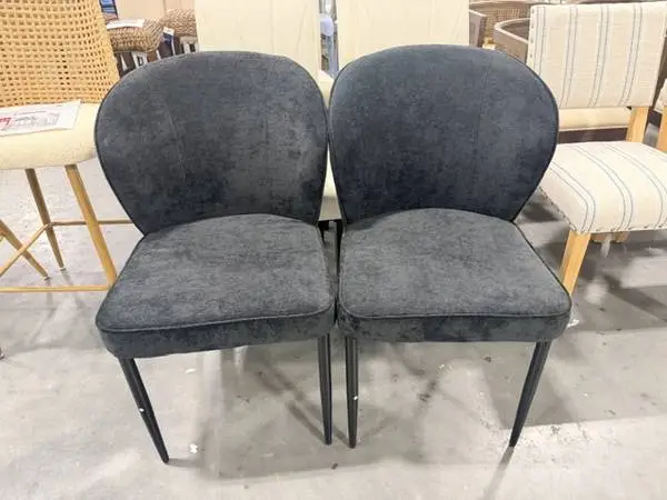 Black Fabric Upholstered Dining Chairs Metal Legs (Set Of 2) Brand New