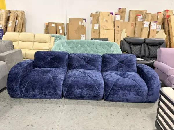 Blue Velvet Modular Sectional Sofa Couch Boneless Anti Slip Soft New