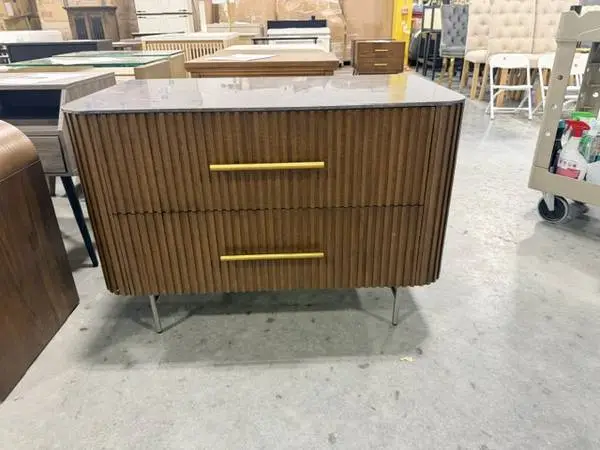Four Hands Large Nightstand Solid Oak Reeded Table Two Drawer Bedside