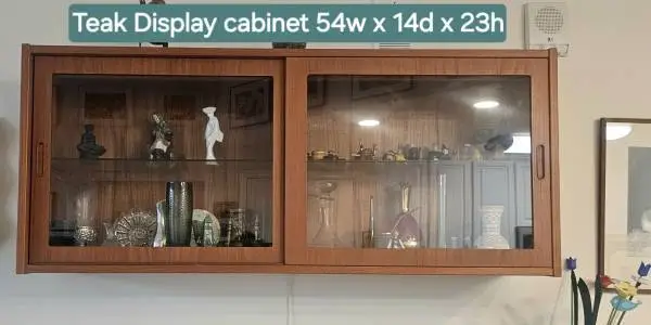 1960s MCM Teak Wall Mounted Display cabinet