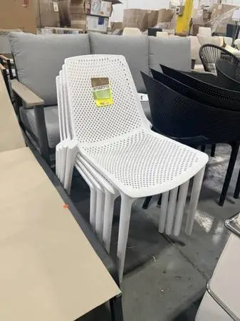 San Diego Stackable Plastic Patio Chairs White Outdoor Seats Set Of 4