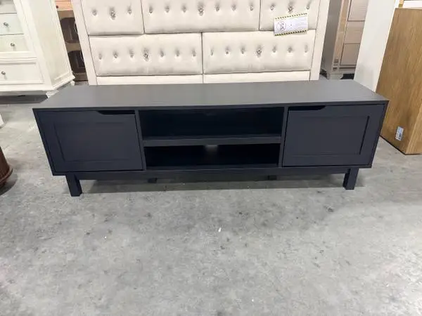 58 Modern Black Solid Wood TV Stand With 2 Doors For TVS Up To 65