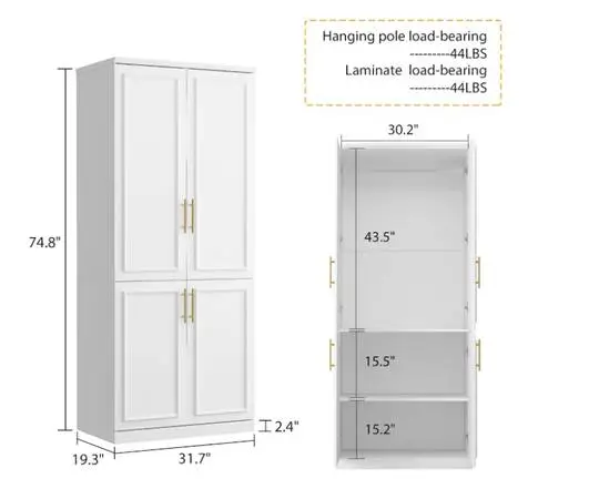 Fufu&Gaga 74 White Armoire Storage Cabinet Closet Brand New