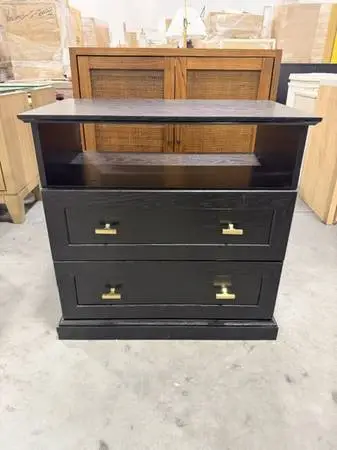 Clyde Modern Farmhouse Black 2 Drawer Nightstand Side Table Brand New