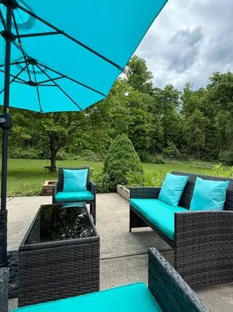 4-Piece Wicker Patio Furniture Set with Large  Umbrella