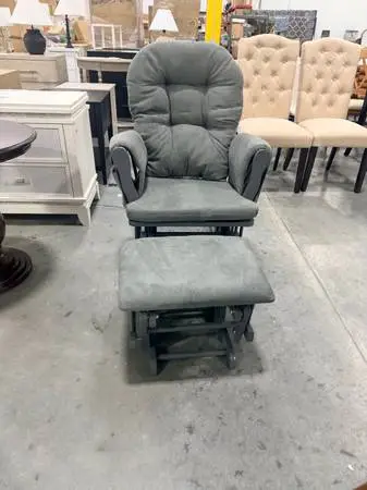 Storkcraft Gray With Gray Cushion Hoop Glider Chair And Ottoman Set