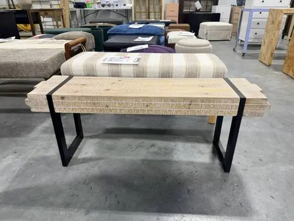 Henson Wood & Black Finished Metal Entryway Bench Brown Rustic New