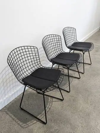 Authentic Knoll Bertoia Outdoor Side Chairs Set of 3 Black Powdercoat
