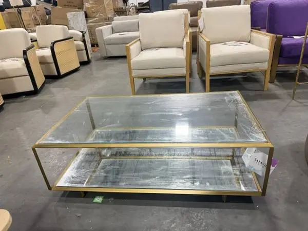SAFAVIEH 28 in. Bronze Rectangle Glass Coffee Table Mirror Metal