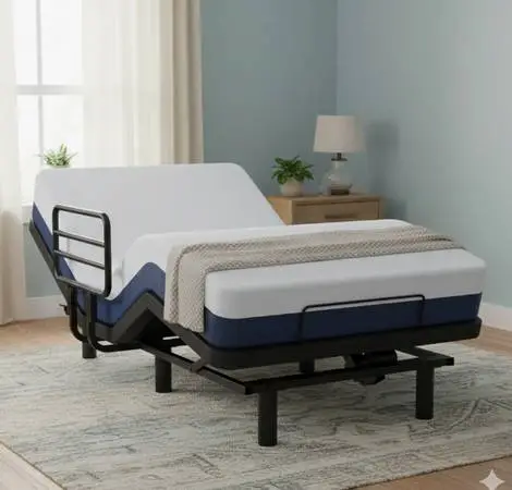 Alwyn Home Adjustable Full Bed Black Metal Frame With Safety Rails