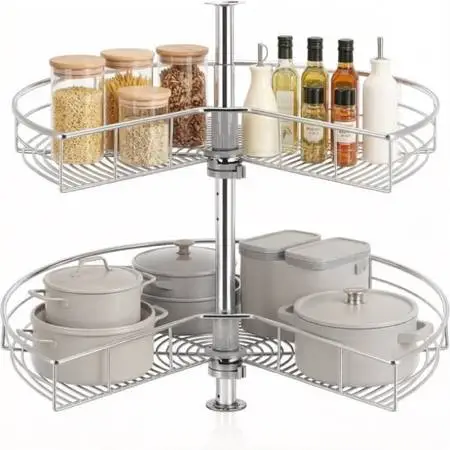 32 Kidney Lazy Susan Corner Cabinet Organizer, 2-Tier Adjustable Height Chrome