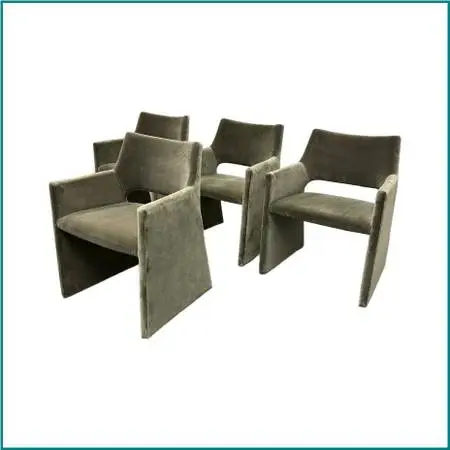 Caleb Zipperer For Cb2 Foley Olive Green Velvet Dining Armchairs, Set