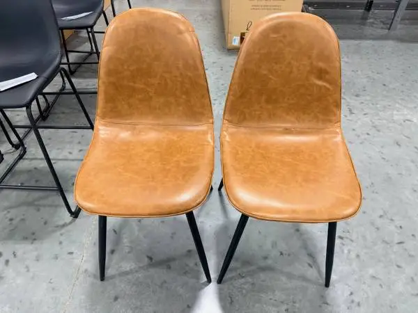 Copley Dining Chair Caramel Faux Leather Mid-Century Modern (Set Of 2)