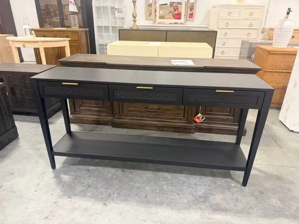 Studio McGee East Bluff Woven 3 Drawer Console Table Black