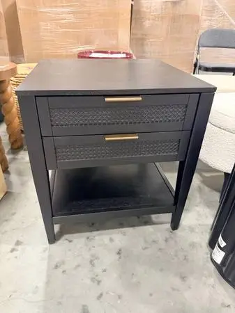 East Bluff Black Wicker Front Square Side Table Nightstand 2 Drawer