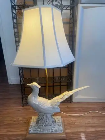 Vintage white porcelain pheasant lamp- mid-20th century