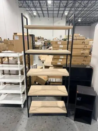 72 Loring 5 Shelf Ladder Bookshelf Vintage Oak Metal Base Brand New