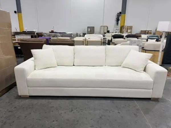 Eckhard 110 W Ivory 4 Seater Straight Arm Upholstered Sofa Couch