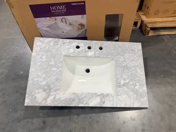 37W Marble White Rectangular Single Sink Vanity Top Carrara Marble