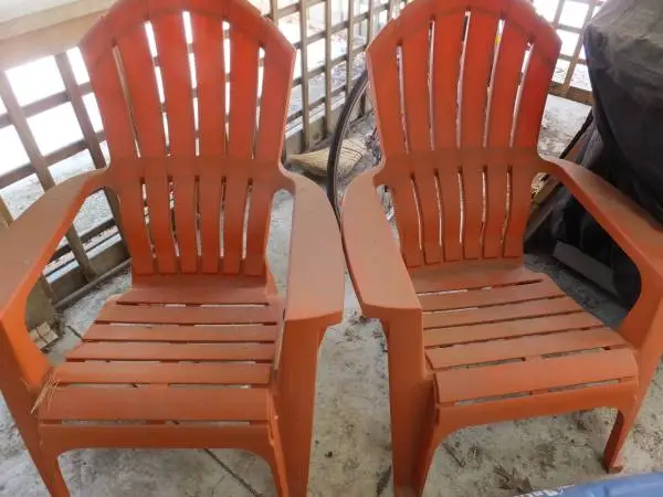 Stackable resin frame Adirondack chairs (2 available)