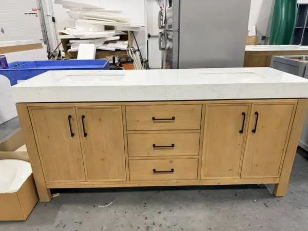 Vinnova Leon 72 Double Vanity Fir Wood Brown Lightning White Top