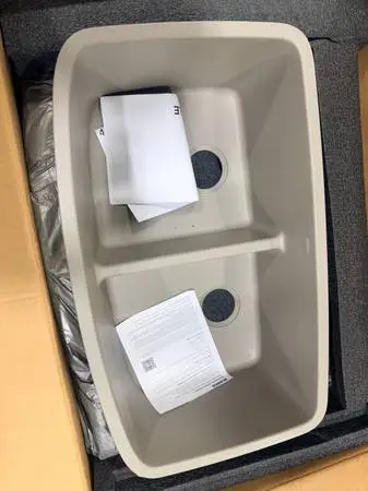 Valea 32 Undermount 50/50 Double Bowl Truffle Granite Kitchen Sink