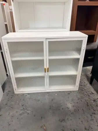 White 2 Glass Doors Metal Bathroom Storage Wall Cabinet With 3-Tier