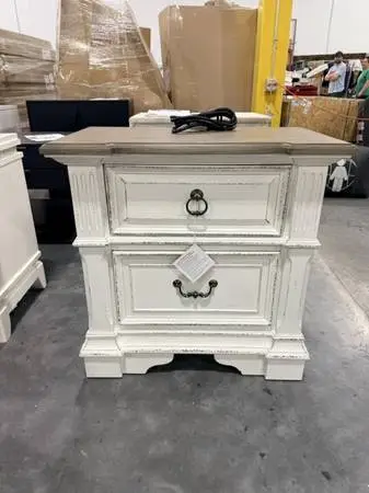 Bowery Hill Weathered Wood Nightstand Bedside Table 2 Drawers White