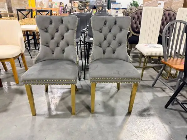 Gray Gold Tufted Solid Wood Velvet Upholstered Dining Chair (Set Of 2)