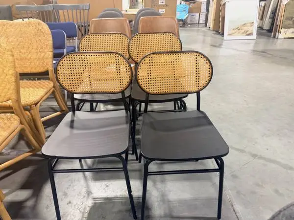 Black Wicker Back Metal Dining Chair (Set Of 4) Brand New