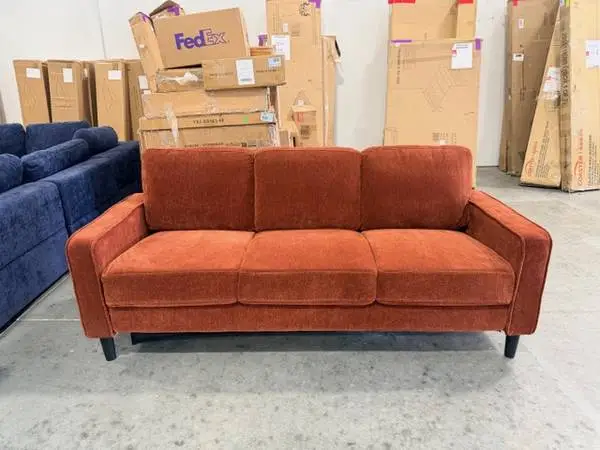 Ebern Ruth 77 Fabric Upholstered Track Arm Sofa Couch Rust Red