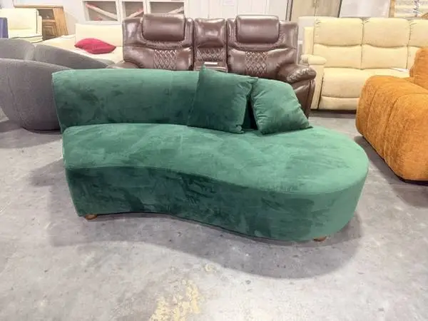 Velvet Green Curved Serpentine Sofa Chaise Lounge