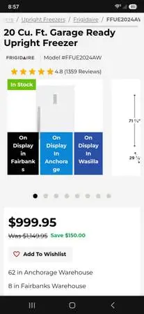 Frigidaire upright deep freezer