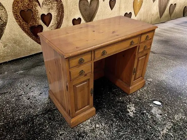 Vintage Knotty Pine Double Pedestal Executive Desk