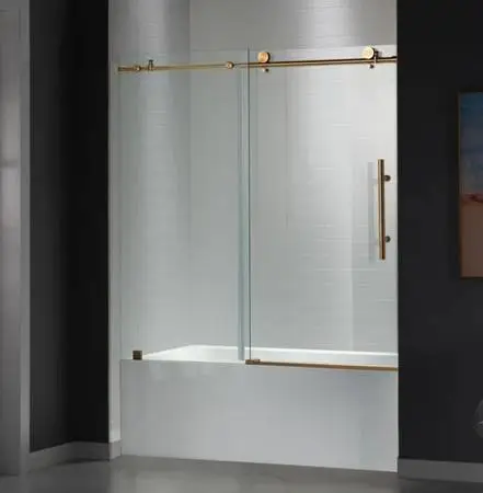 WoodBridge 56/60 Single Sliding Frameless Bathtub Door Brushed Gold